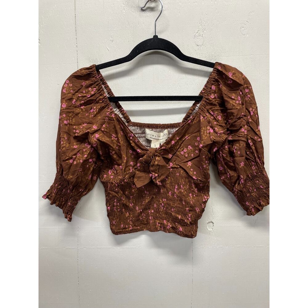 Salt Water Luxe Women's Top Size Small Brown with Pink Flowers New With Tags